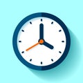 Clock icon in flat style, round timer on blue background. Four o`clock. Simple watch. Vector design element for you business proje Royalty Free Stock Photo