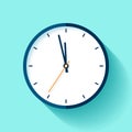 Clock icon in flat style, round timer on blue background. Nearly twelve. Simple watch. Vector design element for you business proj Royalty Free Stock Photo