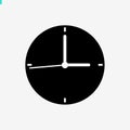 Clock icon in flat style, round timer on blue background. Simple watch buttom