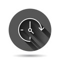 Clock icon in flat style. Watch vector illustration on black round background with long shadow effect. Timer circle button Royalty Free Stock Photo