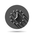 Clock icon in flat style. Watch vector illustration on black round background with long shadow effect. Timer circle button Royalty Free Stock Photo