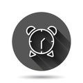 Clock icon in flat style. Watch vector illustration on black round background with long shadow effect. Timer circle button Royalty Free Stock Photo