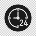 Clock 24/7 icon in flat style. Watch vector illustration on white isolated background. Timer business concept