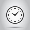 Clock icon in flat style. Watch vector illustration on white isolated background. Timer business concept