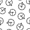Clock 24/7 icon in flat style. Watch vector illustration on white isolated background. Timer seamless pattern business concept