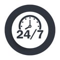 24/7 clock icon flat vector round button clean black and white design concept isolated illustration Royalty Free Stock Photo