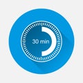 Clock icon indicating time interval of 30 minute on blue backgr Royalty Free Stock Photo