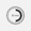 A clock icon indicating a time interval of 30 minutes. thirty mi