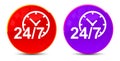 24/7 clock icon glossy round buttons illustration