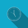 Clock icon isolated with long shadow. Time icon Royalty Free Stock Photo