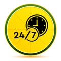 24/7 clock icon lemon lime yellow round button illustration