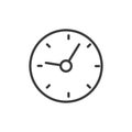 Clock, icon in line design. Clock, time, watch, alarm, hour, minute, second on white background vector. Clock editable