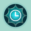 Clock icon magical glassy sunburst blue button sky blue background Royalty Free Stock Photo