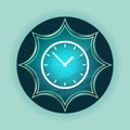 Clock icon magical glassy sunburst blue button sky blue background Royalty Free Stock Photo
