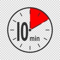 Clock icon with 10 minute time interval. Countdown timer or stopwatch symbol. Infographic element for cooking or sport