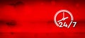 24/7 clock icon motion art abstract red banner illustration