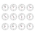 Clock Icon Set. Classic round wall clock isolated on white. Empty dial watch. Isolated on white background. Vector