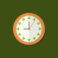 Clock Icon With Shamrocks. Positive Start Of The Day Concept