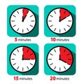 Clock Icon Stopwatch Set. Vector Five, Ten, Fifteen and Twenty Minutes Time Symbols Royalty Free Stock Photo