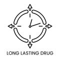 A clock icon surrounded by directional arrows, representing continuous and long lasting drug action, in vector style Royalty Free Stock Photo