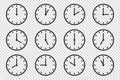 Clock Icons With Different Times - Vector Illustrations Isolated On Transparent Background