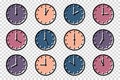 Clock Icons Set With Different Times - Vector Illustrations Isolated On Transparent Background