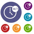 Clock 24 7 icons set Royalty Free Stock Photo