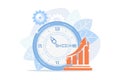 Clock and increasing chart. Workflow productivity increase, work performance optimization, Royalty Free Stock Photo