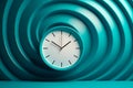Clock that is inside of blue tunnel of light. Generative AI Royalty Free Stock Photo