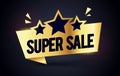 Vector Illustration Super Sale Premium Label. Golden Web Banner Element With Stars