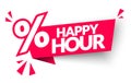 Vector Illsutration Happy Hour Label. Modern Web Banner With Percent Sign