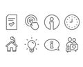Clock, Light bulb and Checked file icons. Information, Click and Dating chat signs.