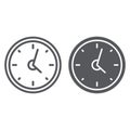 Clock line and glyph icon, hour and time, wall watch sign, vector graphics, a linear pattern on a white background. Royalty Free Stock Photo