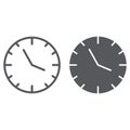 Clock line and glyph icon, time and hour, watch sign, vector graphics, a linear pattern on a white background. Royalty Free Stock Photo