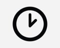 Clock Line Icon. Analogue Watch Timer Alarm Stopwatch Time Reminder Deadline. Black White Sign Symbol EPS Vector Royalty Free Stock Photo