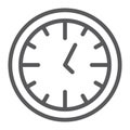 Clock line icon, time and dial, watch sign, vector graphics, a linear pattern on a white background. Royalty Free Stock Photo