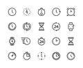 Clock line icons. Time management and schedule planning, line symbols of calendar alarm wrist watches and hourglass