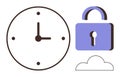Clock with lock and cloud symbolizing security in time and data management concepts Royalty Free Stock Photo