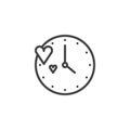 Clock with love hearts line icon