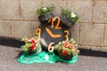 Clock made with car tires and flowers on Costitx en Flor (Costitx in bloom) Flower Fair Royalty Free Stock Photo