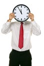 Clock manager in front of the head with stress. Royalty Free Stock Photo