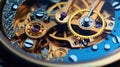 Clock mechanism with gears, Gears and cogs in clockwork watch mechanism, Craft and precision