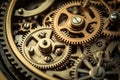 Clock mechanism with gears and cogs. Closeup macro shot. Generative Ai Royalty Free Stock Photo