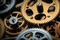 Clock mechanism with gears and cogs. Closeup macro shot. Generative Ai Royalty Free Stock Photo