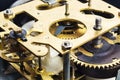 Clock mechanism gears and cogs. Metal gears of old clock mechanism. Clockwork background