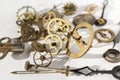 Clock mechanism, gears, wheels, wristwatch parts close-up