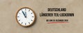 Clock with 5 minutes to twelve and the German message for  GERMANY PROLONGUED PARTIAL LOCKDOWN UNTIL 20TH OF DECEMBER 2020 - 3d Royalty Free Stock Photo