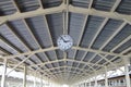 Clock mobile on ceiling train station platform