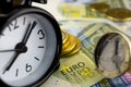 MAcro photo. Clock and money , finance and time for business