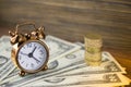 MAcro photo. Clock and money , finance and time for business